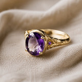 Gegraveerde Boho Ring met Amethist en Goud