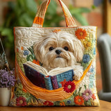 Handgemaakte Tas – Shih Tzu met Boeken en Bloemen
