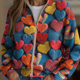 Janneke | Gebreide cardigan met veelkleurige hartjes