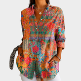 Léonie | Zonnig Wildebloem Patchwork Knoop Blouse