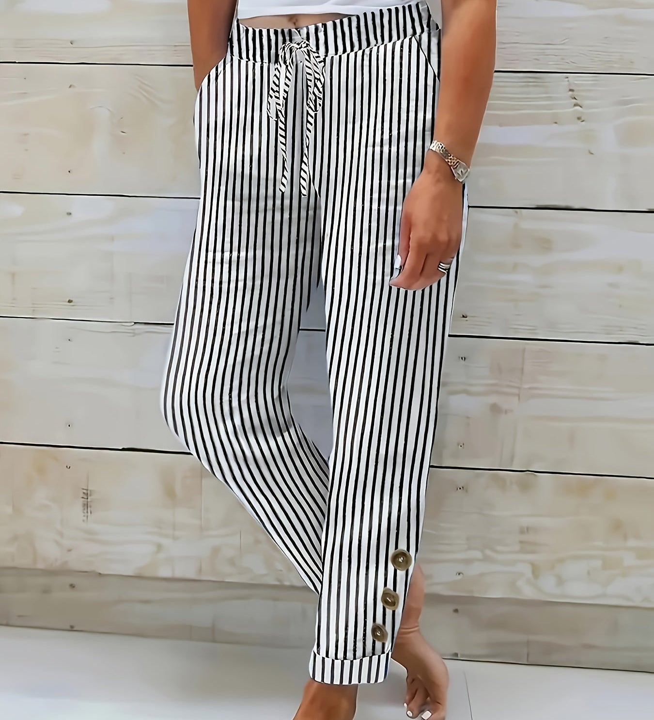 Raquelle - Casual Gestreepte Broek