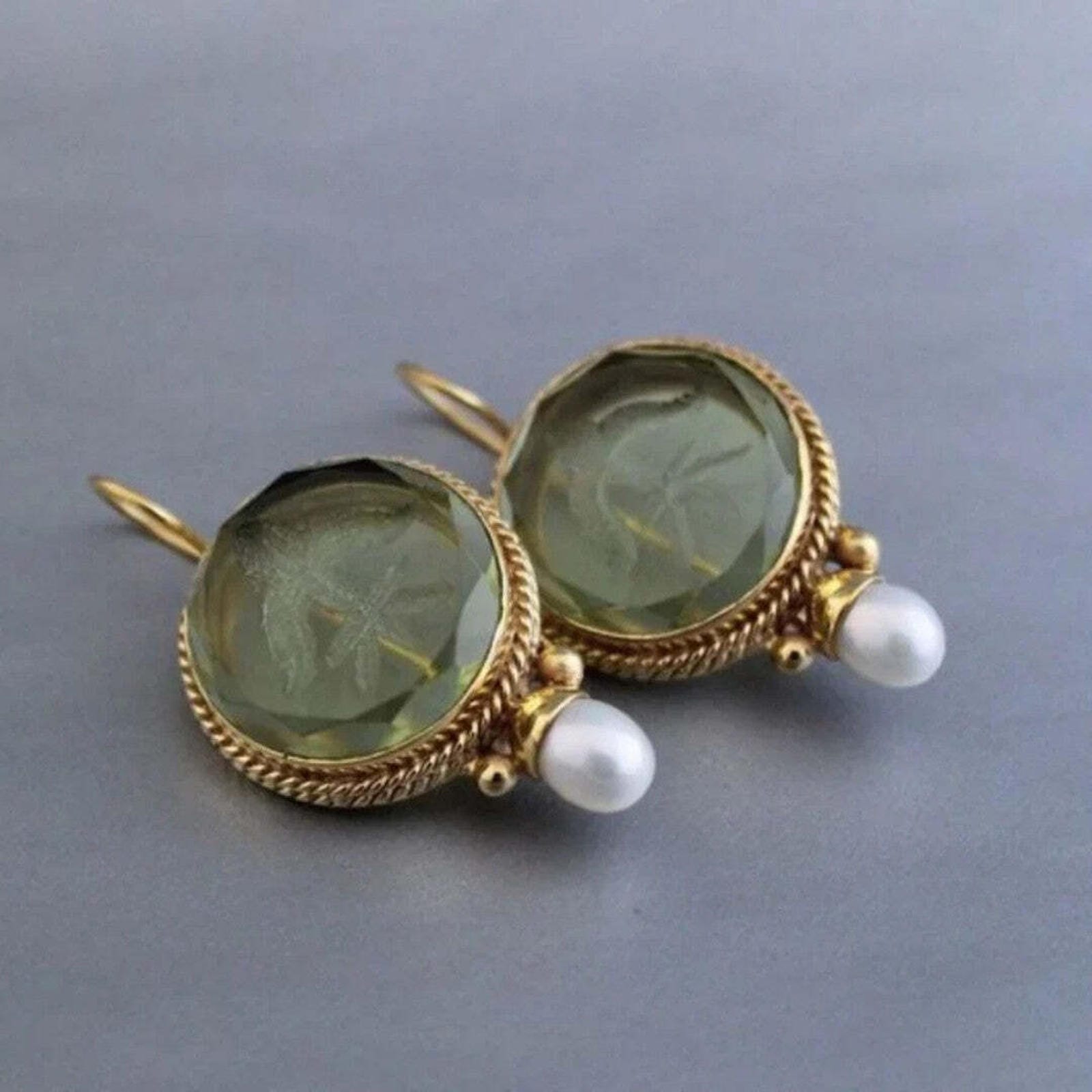 Retro Jade en Parel Oorbellen