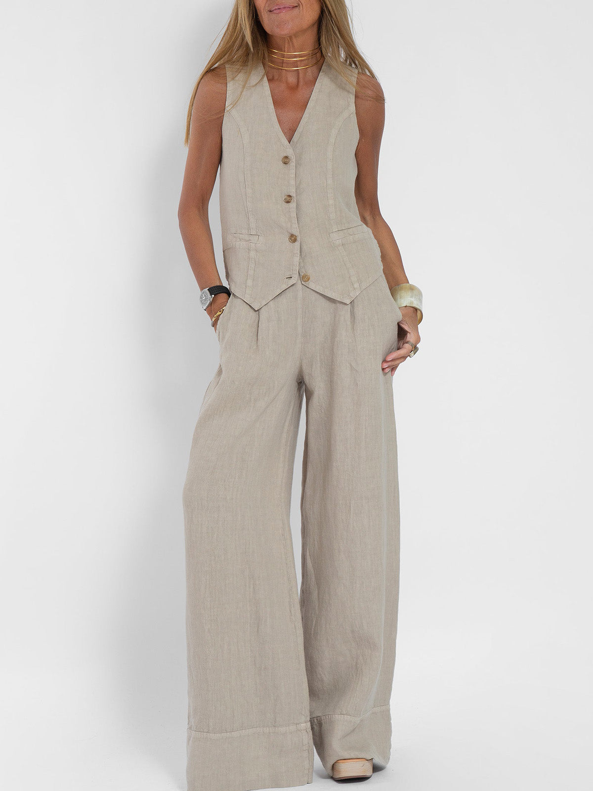 Aira - Ensemble Gilet Met Knopen & Brede Broek