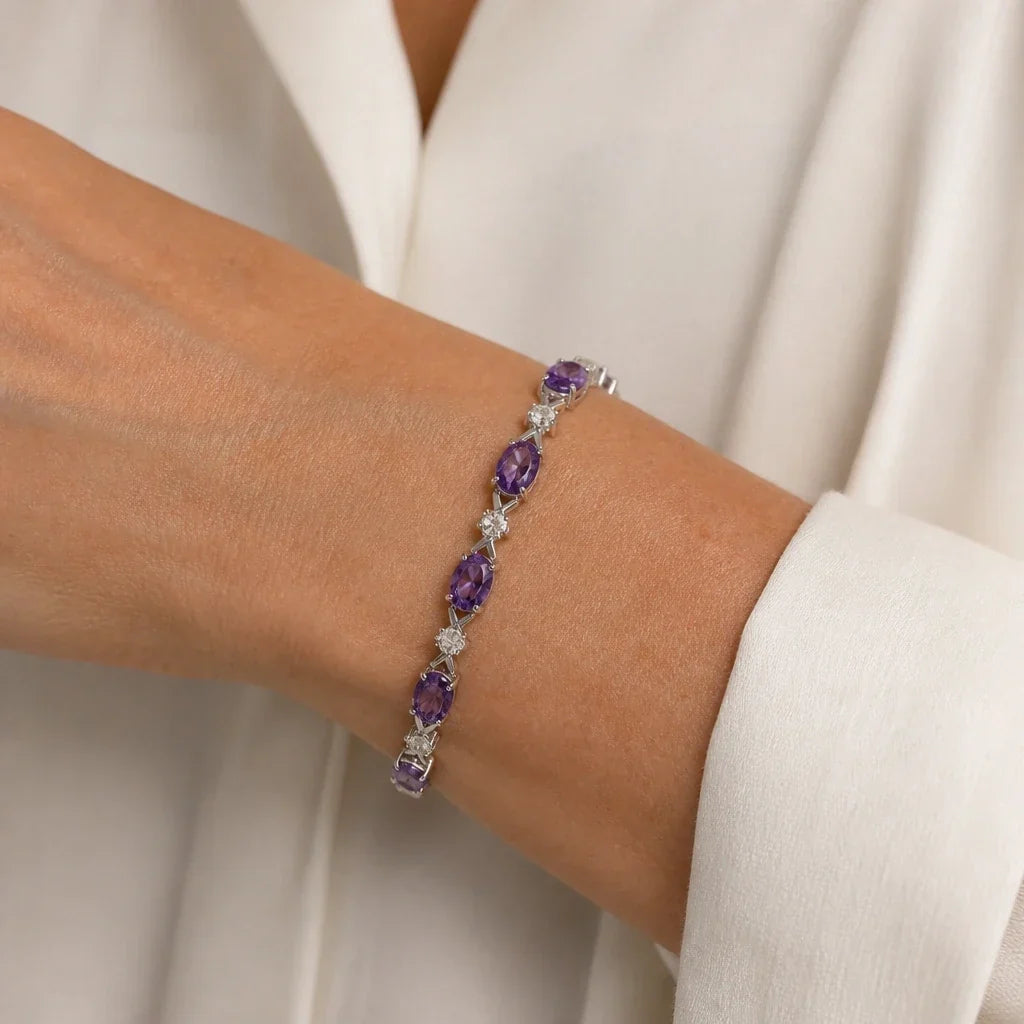 Zilveren Armband met Amethist Accenten