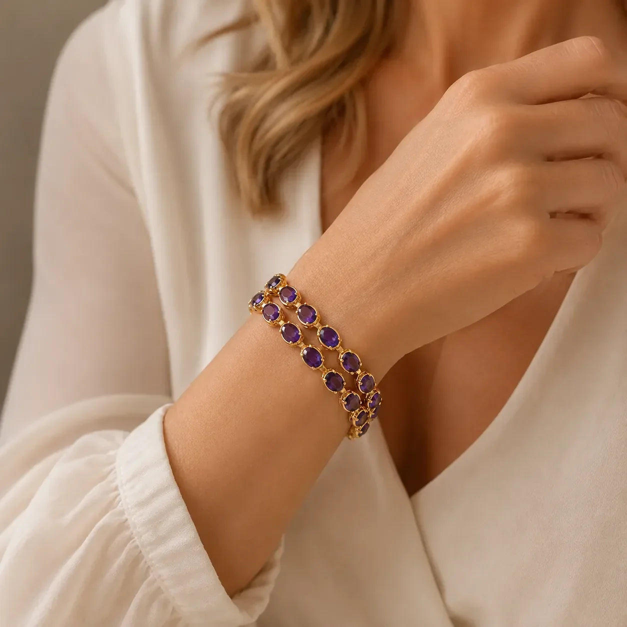Gouden Tennisarmband met Amethist