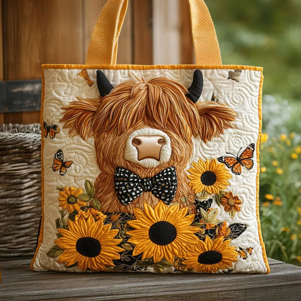 Handgemaakte Tas – Schotse Hooglander en Zonnebloemen