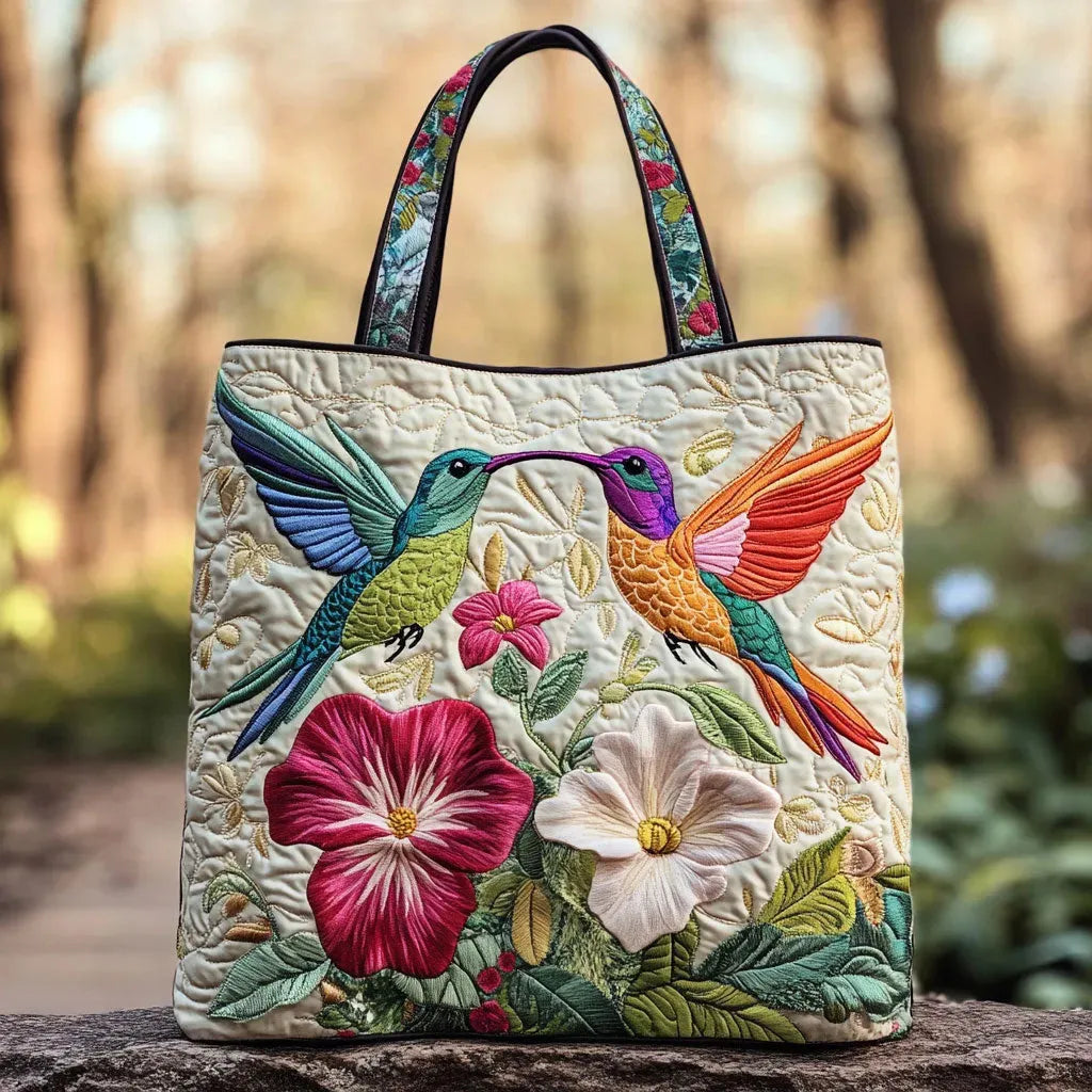 Handgemaakte Tas – Kolibrie en Witte Bloemen