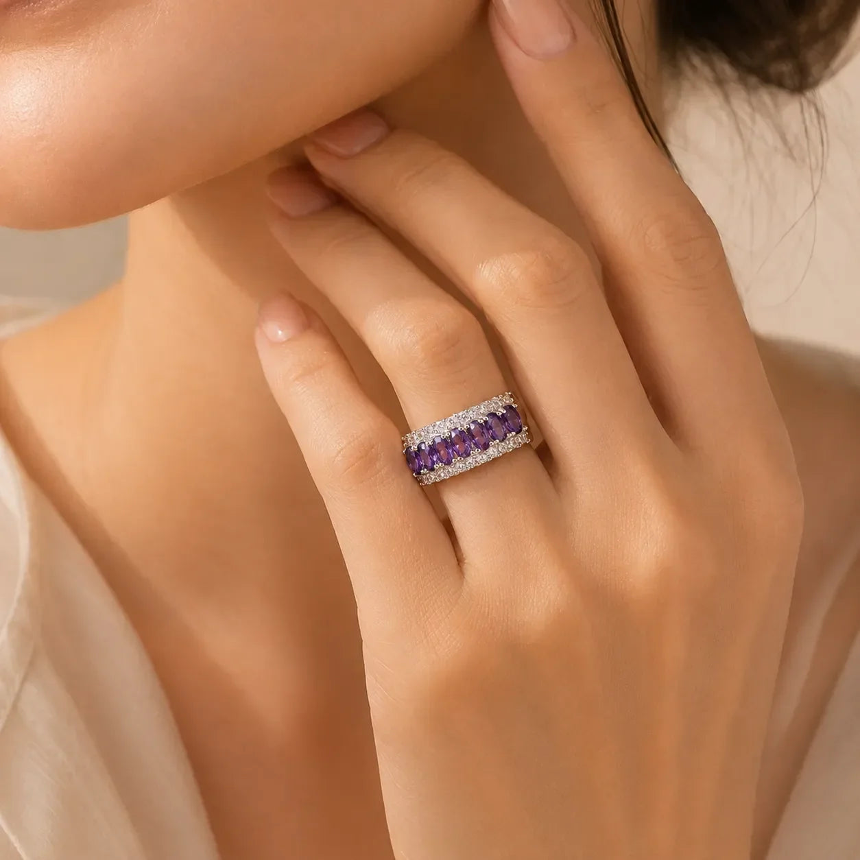 Boho Amethist Ring met Zirkonia Accenten