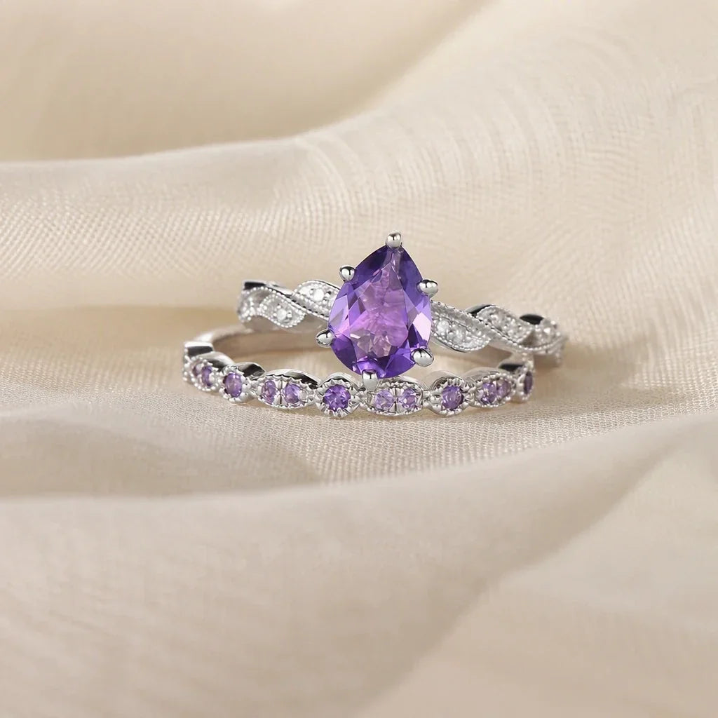 Gevlochten Amethist Ringen Set