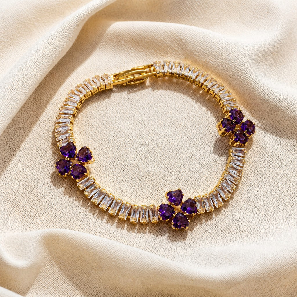 Gouden Armband met Amethist Klaver Bedel