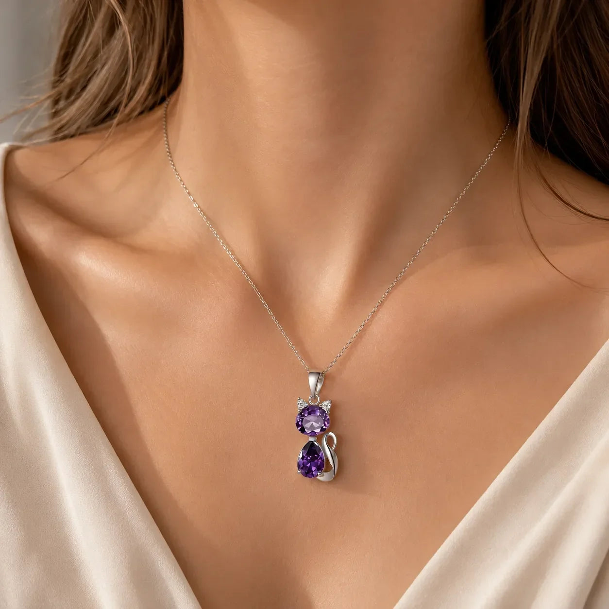 Amethist Kristal Kat Hanger Ketting