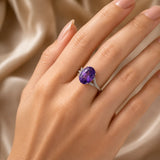 Elegante Zilveren Ring met Amethist en Zirkonia