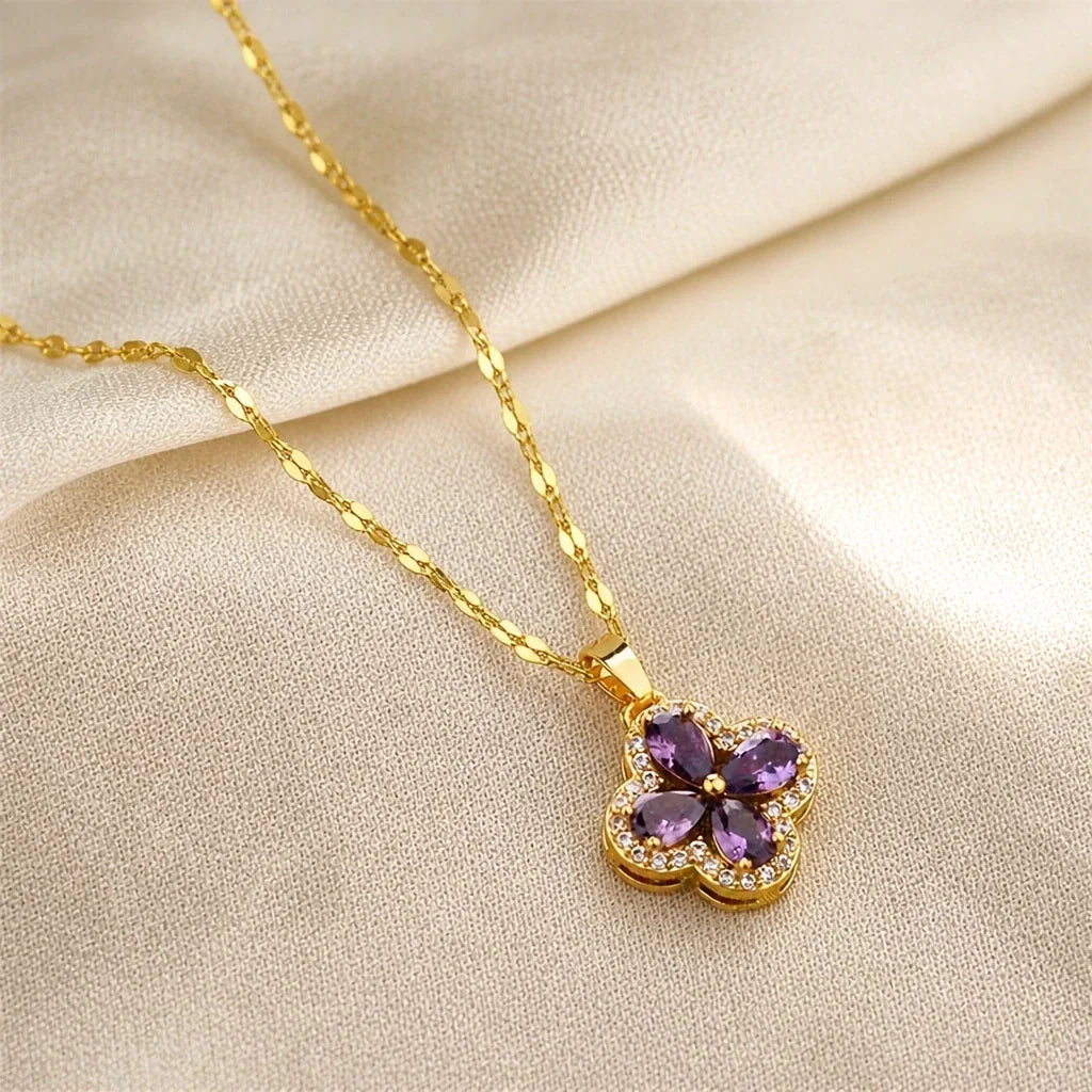 Stijlvolle Amethist Klavertje Hanger Ketting