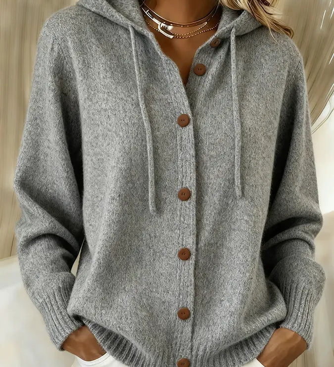 Lieke | Comfortabel Vest met Knopen en Capuchon
