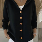 Merel | Gebreid vest met capuchon en knopen
