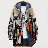 Ellis | Gevoerde Jas met Abstracte Kattenprint