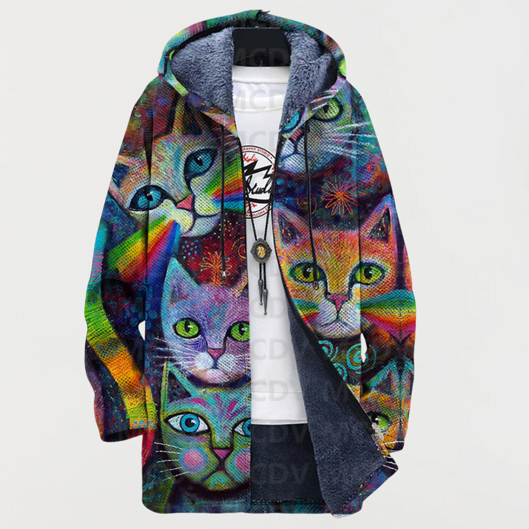 Finley | Gevoerde Jas met Regenboog Kattenprint