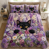 Zwarte Kat & Lavendel Gequilte Bedsprei Set