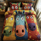 Colorful Painted Horses Quilted Blanket Set LD40