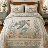 Pastel Zeeschildpad Gequilte Bedsprei Set