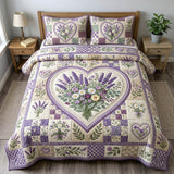 Gequilt Beddegoed Set met Lavendel Bloemen Hart - Model LD72