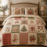 Retro Kerst Patchwork Bedsprei Set