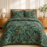 Geprinte Gequilte Beddengoed Set met Bosbladeren en Rode Bessen - Model LD164