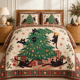 Zwarte Kat Kerst Gequilte Bedsprei Set