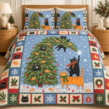Festive Christmas Tree & Cat Quilted Bedding Set LD166