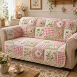 Roze Gingham Patchwork Gequilte Bankhoes – Willemijn