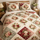 Retro Bloemenprint Gequilte Bedsprei Set