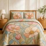 Blush Garden Floral Quilted Blanket Set QV73