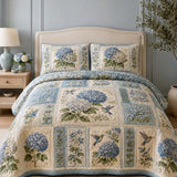 Blauwe Hortensia Gequilte Bedsprei Set