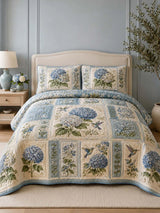 Blauwe Hortensia Gequilte Bedsprei Set