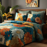 Boho Turquoise Bloemen Gequilte Bedsprei Set