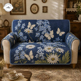 Vintage Blauwe Vlinder & Madeliefje Gequilte Bankhoes – Silke