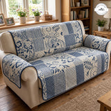 Blauw Bloemen Patchwork Gequilte Bankhoes – Vivian