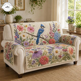 Vintage Blauwe Gaai & Wilde Bloemen Gequilte Bankhoes – Kirsten
