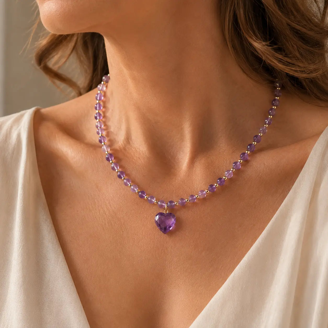 Elegante Amethist Hart Hanger Ketting