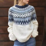 Saskia | Ecru Trui met Marineblauwe Accenten
