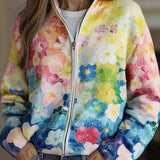 Anouk | Ritscardigan met aquarel bloemenprint in ombré