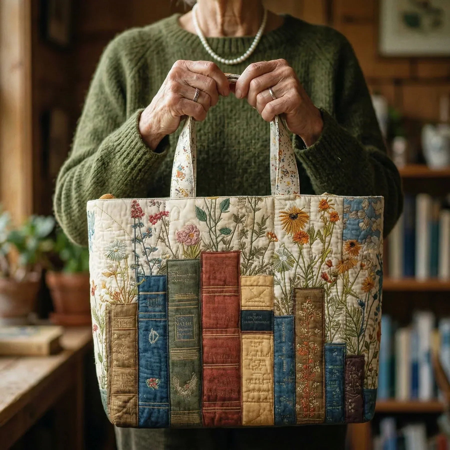 Handgemaakte Tas – Boeken en Bloemen