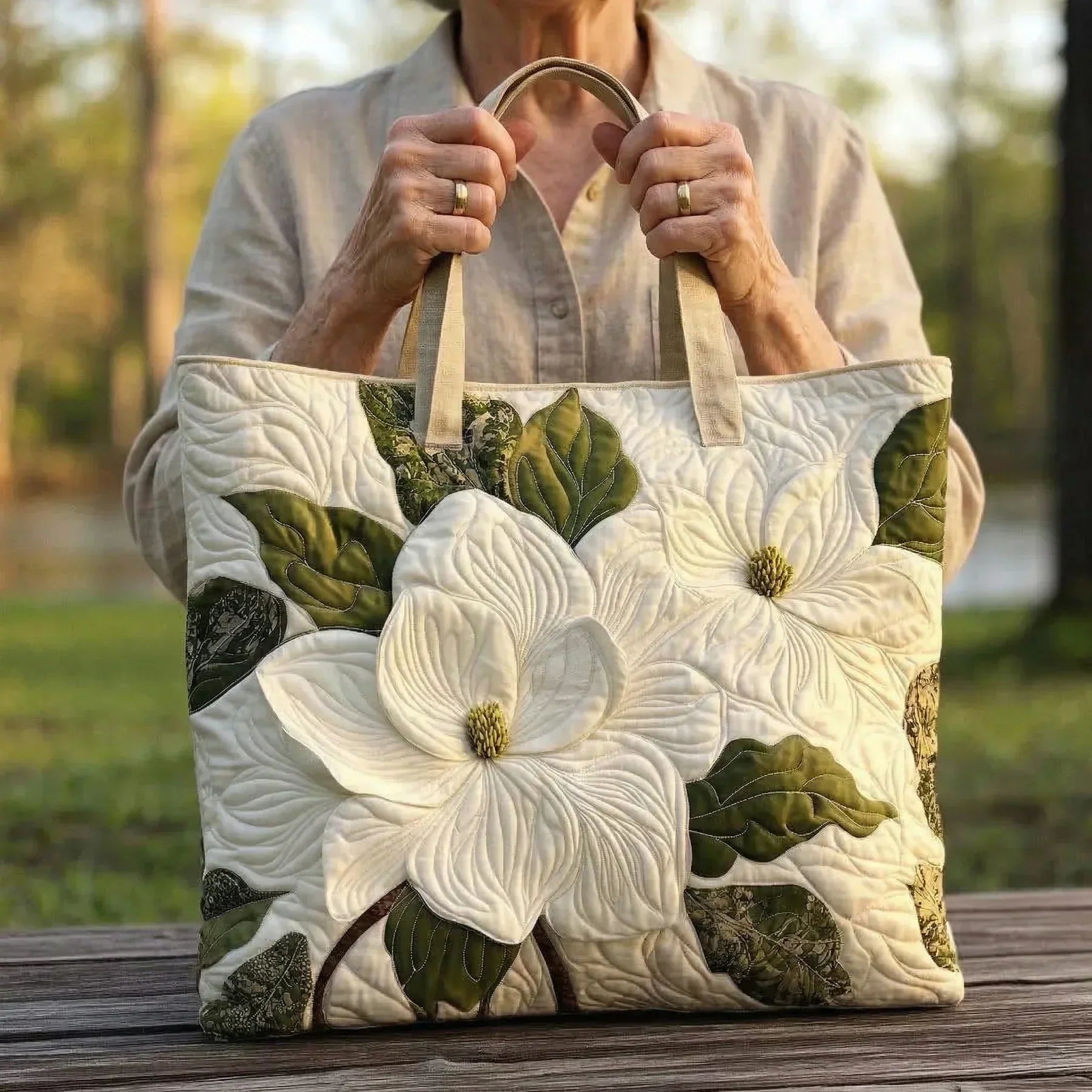 Handgemaakte Tas – Elegante Witte Lelies