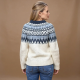 Saskia | Ecru Trui met Marineblauwe Accenten