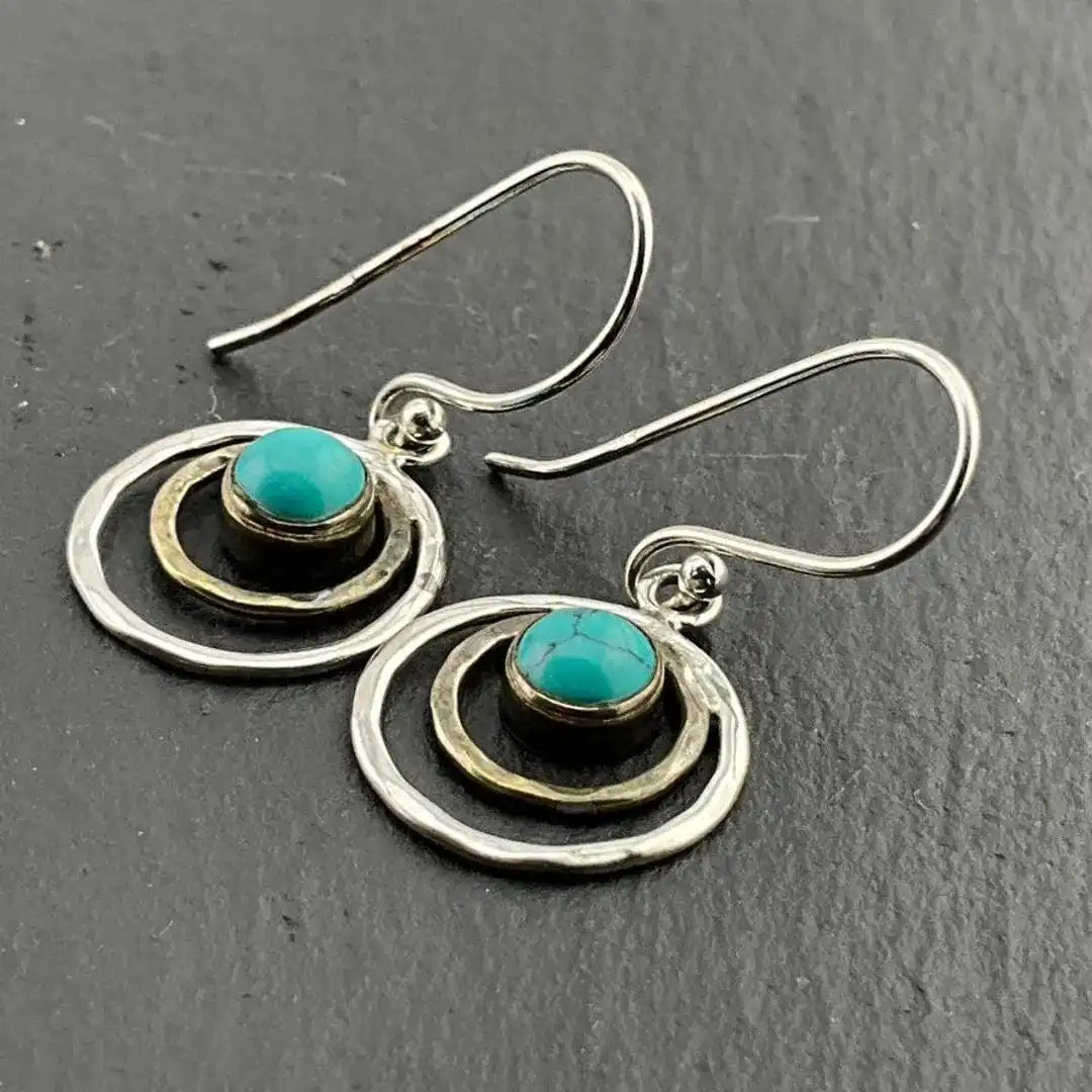 Boho Saturnus Oorbellen in Turquoise en Goud