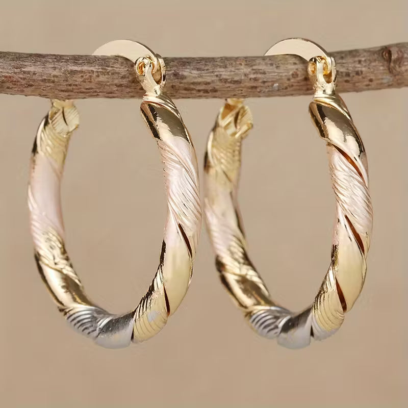Vintage Ronde Hoepel Oorbellen in Goud, Zilver en Roze