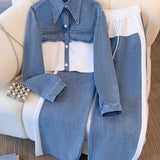 Danielle | Colourblock Cropped Jas & Wijde Pijp Broek Set