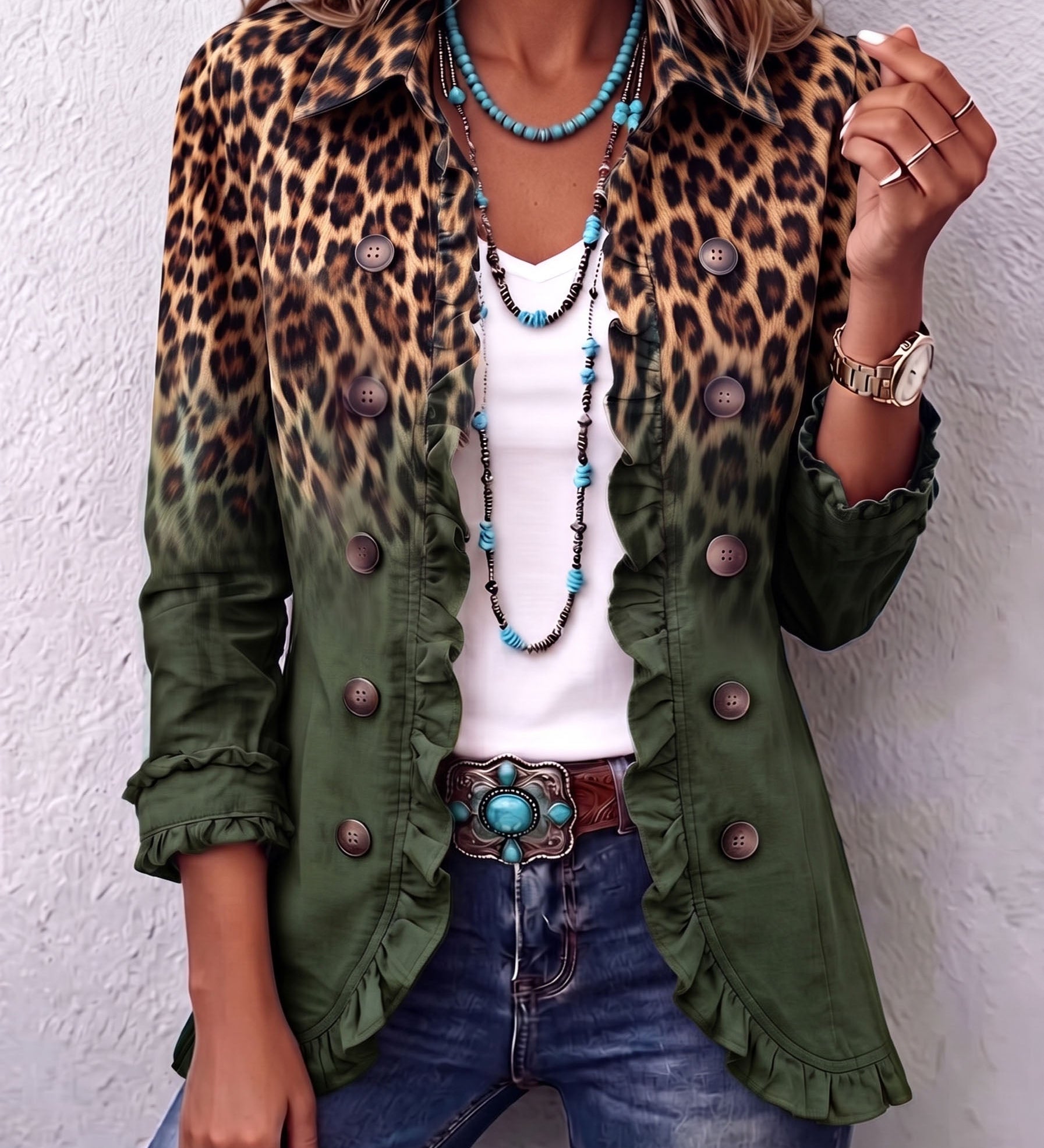 Dominique | Luipaard Ombré Ruches Blazer Jas