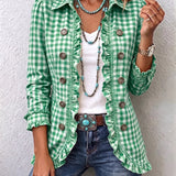 Claudia | Gingham Geplooide Knoop Jas