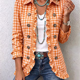 Claudia | Gingham Geplooide Knoop Jas